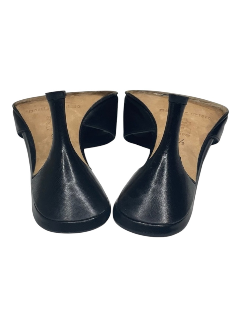 Martinez Valero ☻︎ Cut Out Heeled Mules Slides Sandal ☻︎ Black Leather ☻ 6.5M ☻︎ - Picture 14 of 16